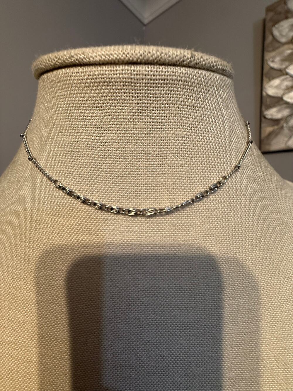 Vintage Silver Tone Swirl Link Choker Necklace 12”+3”